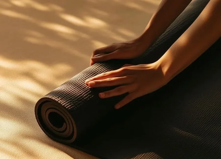 Yoga mat in warm natural light